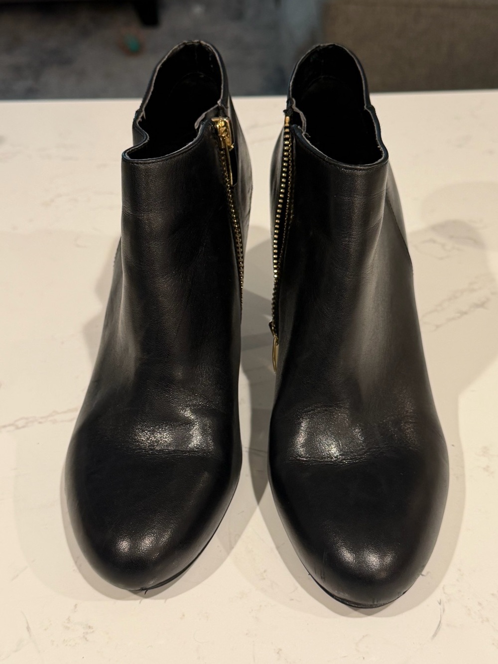 Audrey Brooke Black Leather Women's Ankle Boot with Side Zipper